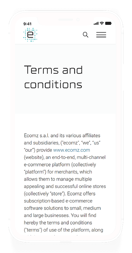 Image showcasing the landing area of the Terms and Conditions page on mobile